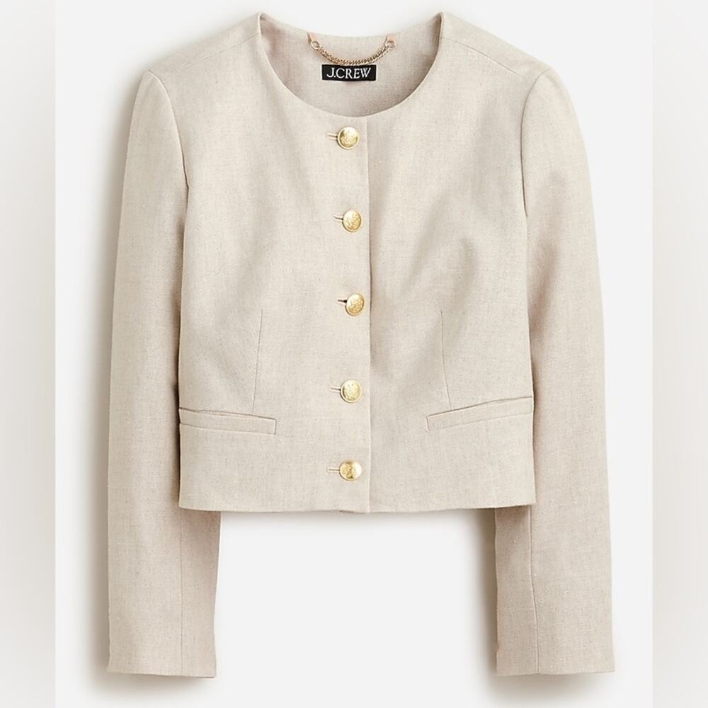 J. Crew Louisa Flax Beige Cropped Lady Jacket Stretch Linen Blazer Sz 14